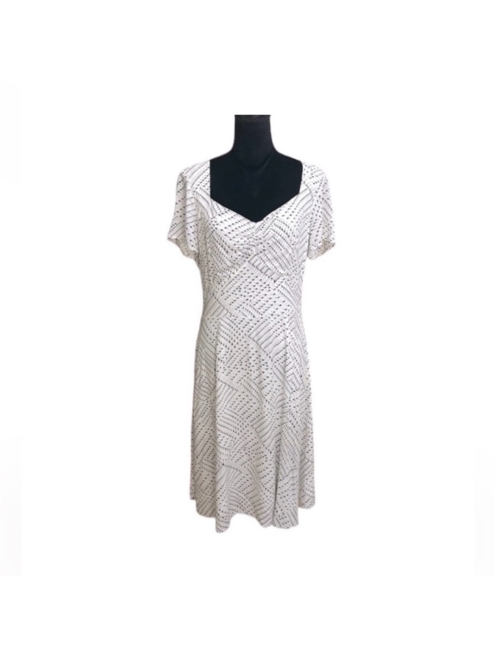 Numph anthropologie short sleeve vintage vibe modest white black dress size 40